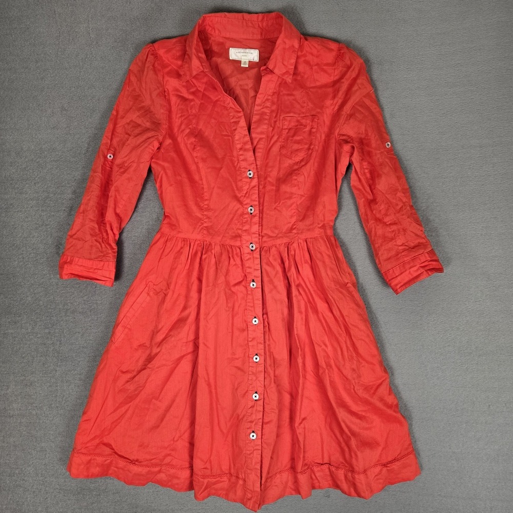 Anthropoligie Moulinette Soeurs Vetements Dress Womens 6 Red Button Down Pleated